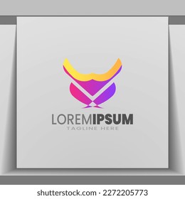 Elemento de diseño de logotipo abstracto con colores amarillo y violeta.