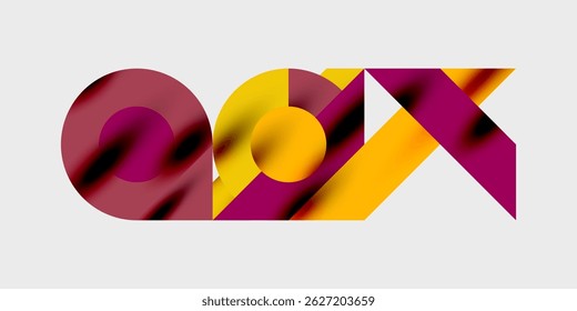 Abstract logo design features overlapping shapes, vibrant colors. Bold typography creates dynamic visual impact. Modern aesthetic.