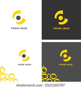 El diseño abstracto del logotipo presenta un círculo amarillo con una forma curva en el interior