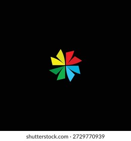 An abstract logo design featuring eight sharp geometric petals arranged in a symmetrical circle.