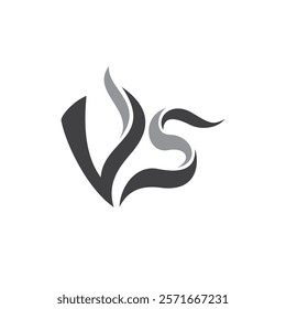 An abstract logo design featuring the letters "VS" in a stylized, flowing form with dark and light gray colors