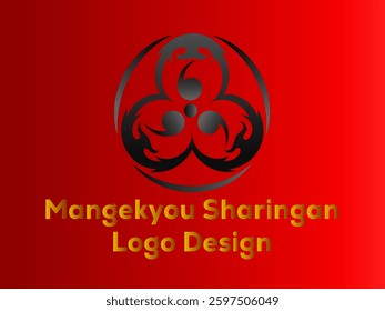 Abstract logo design featuring a Mangekyou Sharingan symbol on a red background. Ideal for branding and identity projects.