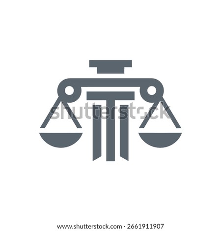 Abstract logo design featuring scales of justice and pillars, symbolizing law and balance.