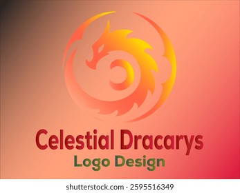 Abstract logo design featuring a stylized dragon in a circular shape. Gradient orange and yellow color scheme.