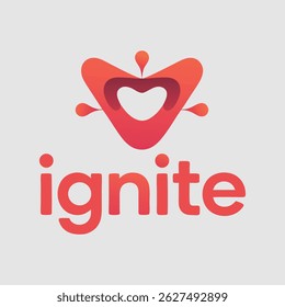 Abstract logo design featuring a stylized heart shape with vibrant red gradient, accompanied by the word 'ignite', perfect for branding and marketing materials.
