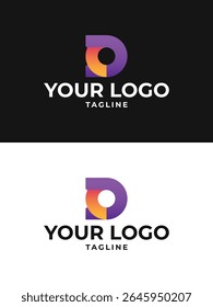 Abstract logo design featuring a stylized letter "D" with a vibrant purple and orange gradient on a clean black background. Ideal for branding, corporate identity, and modern business concepts.