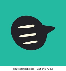 Abstraktes Logo-Design mit einer stilisierten schwarzen Sprechblase mit drei horizontalen Linien auf flauschigem Hintergrund. Moderne, minimalistische und gewagte Designelemente. Funkige Vektorgrafik.