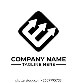 Diseño de logotipo Abstractas con tres flechas blancas en forma de diamante redondeado negro para la compañía moderna