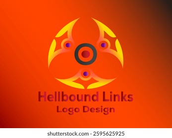 Abstract logo design with fiery, circular shapes and text. Ideal for tech or gaming brands.