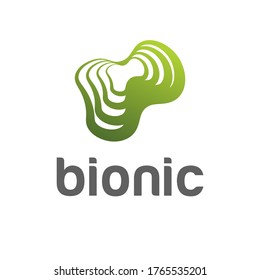 Abstract logo design. Flowing lines of various thicknesses of green on a white background, bionic natural design. Identity for business. Vector image of an icon, pictogram, sign, symbol, logo template