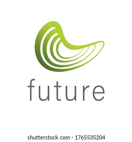 Abstract logo design. Flowing lines of various thicknesses of green on a white background, bionic natural design. Identity for business. Vector image of an icon, pictogram, sign, symbol, logo template