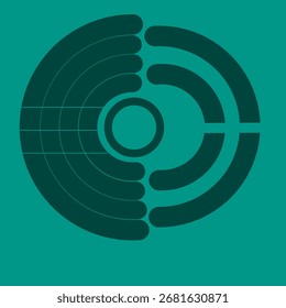 abstract logo design in the form of a combined pattern of semicircles and circles with a turquoise blue background
