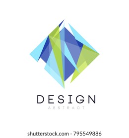 Abstract logo design from geometric figures. Corporate branding identity in gradient blue and green colors. Vector element for label, badge or emblem