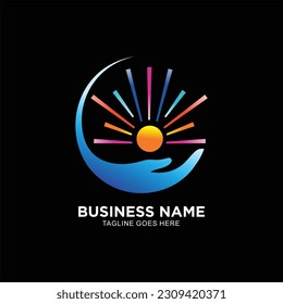 Abstract logo design with hands and sun concept