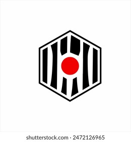 Abstraktes Logo-Design mit Sechseck-Zielkonzept mit japanischem Flaggensymbol.