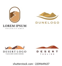 Resumen del diseño del logo del desierto caliente y dunas con cactus mostrando dunas de arena aisladas en el fondo.