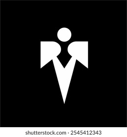 Abstract logo design with human elements, letter MR, tie and spear in negative space.