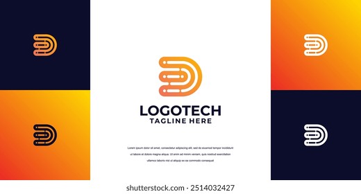 Diseño abstracto del logotipo, empresa de tecnología del logotipo de la letra D