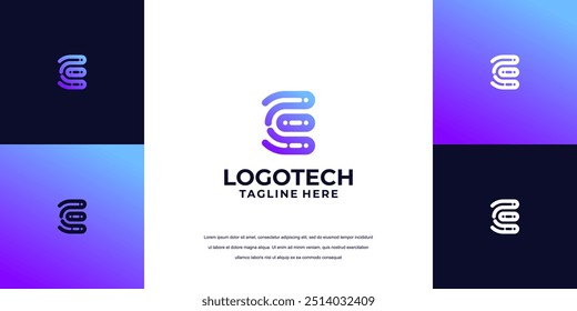 abstract logo design, letter E logo technology company