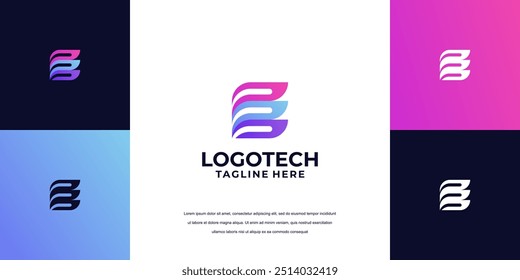 abstract logo design, letter E logo technology company