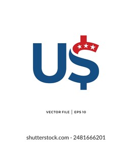 Abstract logo design of letter US dollar symbol and star