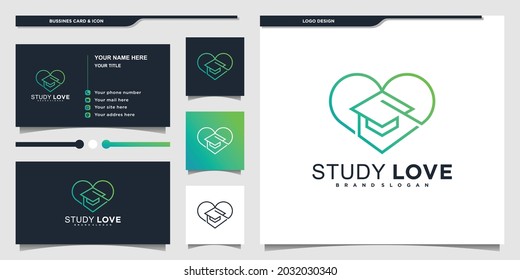 abstract logo design love to study with minimalist line art concept and business card design premium vektor