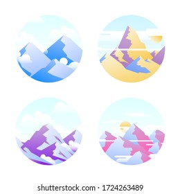 Resumen diseño de logotipo plantillas minimalistas con paisajes y escenas degradados. Emblema vectorial y conceptos en forma redonda