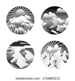 Resumen diseño de logotipo plantillas minimalistas con paisajes y escenas degradados. Emblema vectorial y conceptos en forma redonda