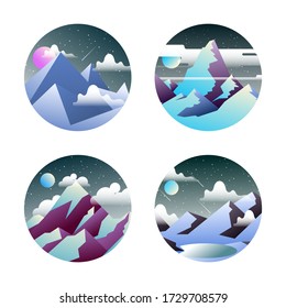 Abstract logo design minimalistic templates with gradient landscapes and scenes. Vector emblem and concepts in round shape