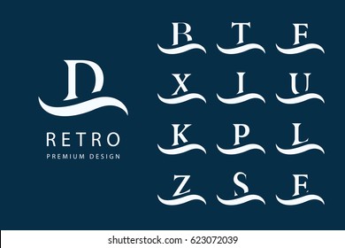 Abstract Logo Design. Modern Emblems. Set of Capital Letters on the wave. Mark of distinction. Minimum Elements. Universal Template Monograms. Fashion Label for Royalty, Company, Business card. Vector