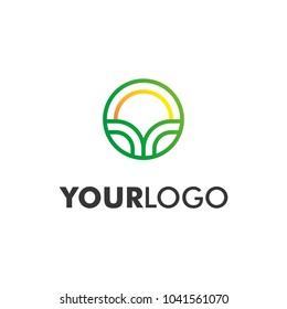 Abstract logo design, modern and simple. Symbol depicting sun and fields. Logo concept for healthy lifestyle or agricultural company. Vector icon