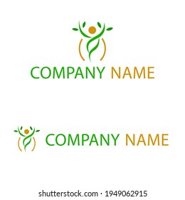 abstract logo design people shape green and orange color. logo for the herbal brand.