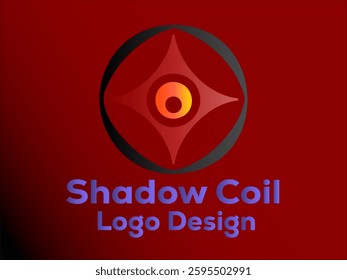 Abstract logo design with red and orange gradient, black circle, and text.