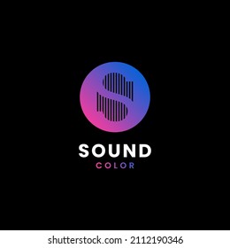 Abstract logo design with an "S" shape, featuring a gradient from blue to pink, vertical lines symbolizing sound waves, and representing music.