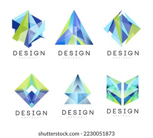 Abstract logo design set. Creative polygonal shape badges vector illustration