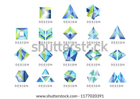 Abstract logo design set, crystal gem geometric badge vector Illustrations