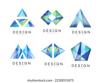Abstract logo design set. Trendy creative polygonal shape badges vector illustration