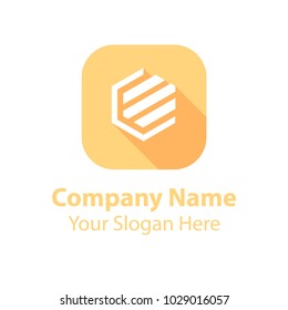 abstract logo design in square flat icon style with long shadow