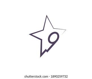 Abstract logo design of star shape of 9 number