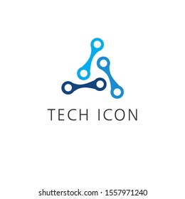 Abstract logo design template. Blue molecules form vector pattern. Creative idea concept, icon, sign, symbol, identity, branding for business, science, hitech, technology, education, innovation.