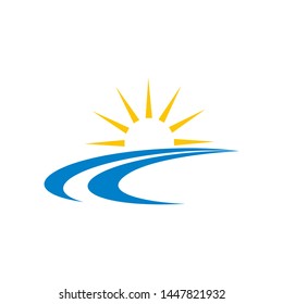 Abstract logo design template illustration, way, sun, river star and land symbolize hope, moving forward etc