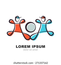 Abstract logo design template. People with ball, sports illustration. Concept for sports club, fitness, competition, marathon.