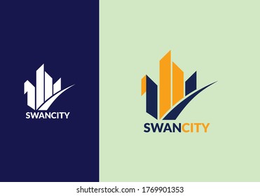 abstract logo design template swan shape architecture building symbol