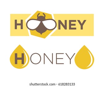 Abstract logo design with text honey isolated. Organic sweet mead