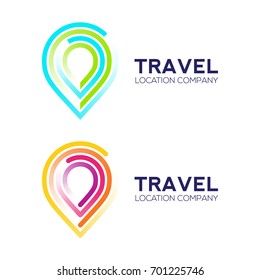 Abstract logo design Travel logo, Pin logo, Location logo for travel agency, tourism industry, Line color gradients fading with transparency concept for your Corporate identity