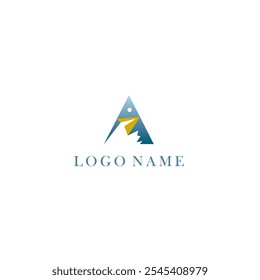 An abstract logo design with a triangular shape and a paper airplane icon inside.