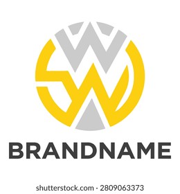 Abstract logo design with yellow and gray shapes and brandname text icon