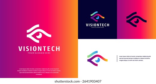 abstract logo with digital eye and security concept, vector graphic template.