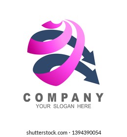 Abstract logo element, rotating arrows, vector symbol of design illustration