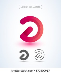 Abstract logo elements. Can be used as letter D or switch off icon. Origami paper style